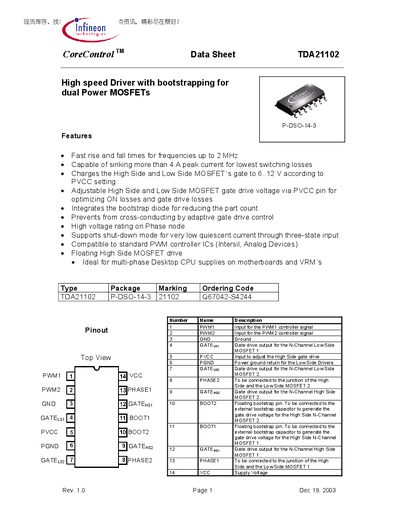 Infineon TDA21102 Datasheet - cover page