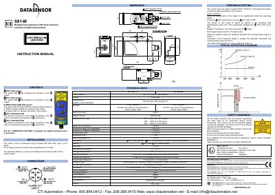 DataSensor S81-M Background suppressor with laser emission time of flight measurement INSTRUCTION MANUAL - cover page