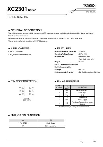 Torex XC2301 Series Tri-State Buffer IC Datasheet - cover page