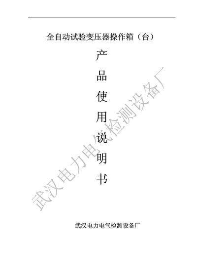 Wuhan Electric Power Testing Equipment Fully Automatic Test Transformer Operating Box User Manual - cover page