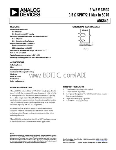 Analog Devices ADG849 Datasheet - cover page