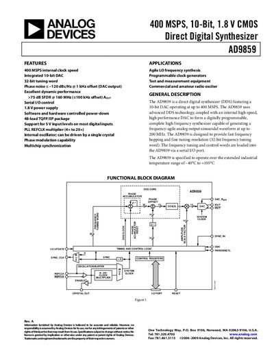 Analog Devices AD9859 Datasheet - cover page