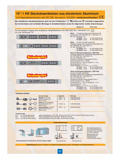APSA - 27 19 -1 HE Steckdosenleisten aus eloxiertem Aluminium mit Kaltger&auml;testeckdosen nach IEC 320 Nennstrom 10A/250V wiederanschliessbar handbook - cover page