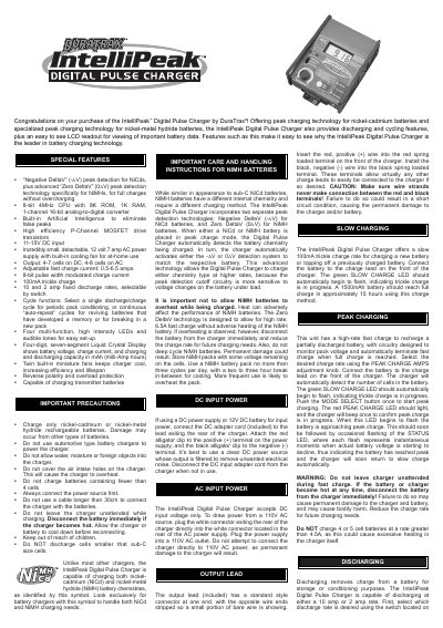 DuraTrax IntelliPeak Digital Pulse Charger User Manual - cover page