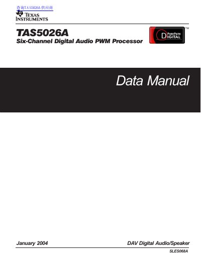 Texas Instruments TAS5026A Six-Channel Digital Audio PWM Processor Data Manual