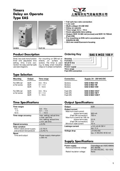 EAS Delay on Operate Timer Product Leaflet - cover page