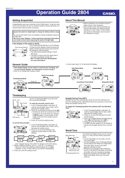 Casio 2804 Operation Guide - cover page