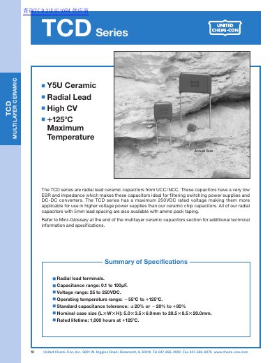 United Chemi-Con TCD Series Radial Lead Ceramic Capacitor Datasheet - cover page