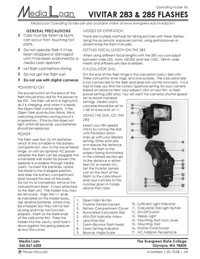 Vivitar 283 & 285 Flashes Operating Guide - cover page