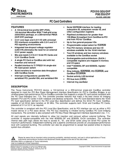 Texas Instruments PCI1510 GGU/GVF PGE/ZGU/ZVF Datasheet - cover page