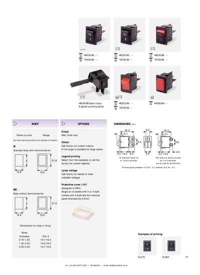Arcolectric 8620 & 8670 Rocker Switches Product Leaflet - cover page