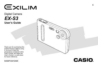 Casio EX-S3 Digital Camera User's Guide - cover page