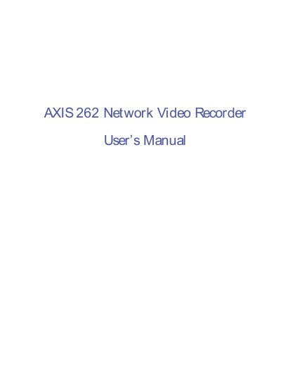 Axis 262 Network Video Recorder User Manual - cover page