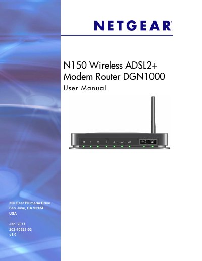 NETGEAR N150 DGN1000 Wireless ADSL2+ Modem Router User Manual - cover page