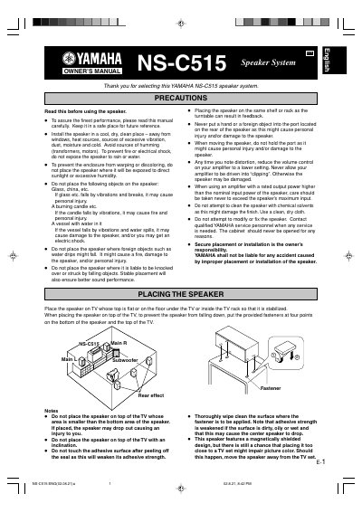 Yamaha NS-C515 Speaker System Owner's Manual - cover page