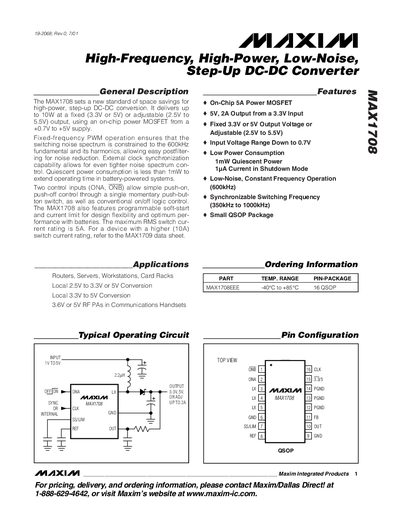 Maxim MAX1708 Datasheet - cover page