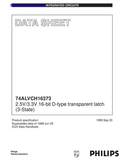 philips 74ALVCH16373 2.5V/3.3V 16-bit D-type transparent latch (3-State) handbook - cover page