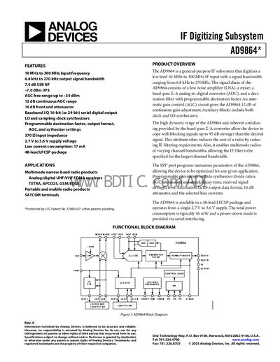 Analog Devices AD9864 Datasheet - cover page