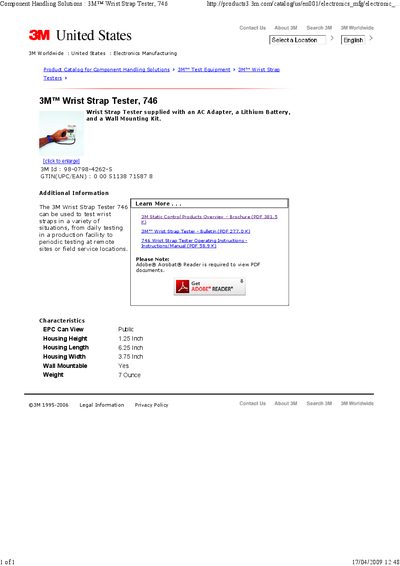 3M 746 Wrist Strap Tester Product Catalog - cover page