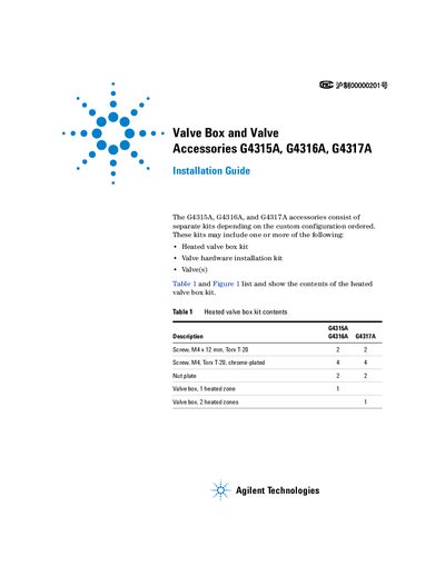 Agilent 6820 Gas Chromatograph - Valve/Valve Box Installation Guide - cover page