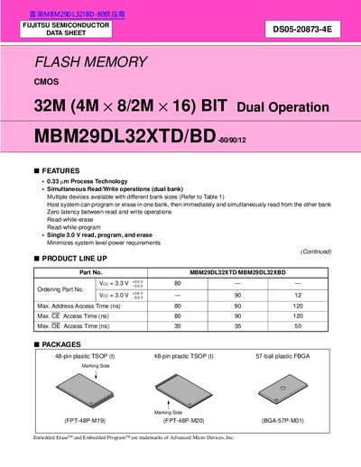 Fujitsu MBM29DL32XTD/BD Flash Memory Datasheet - cover page