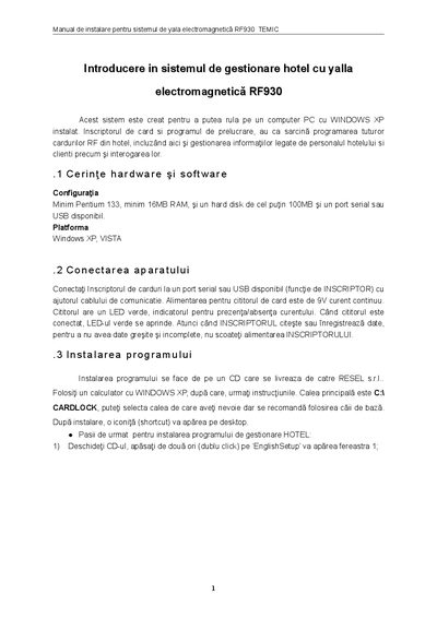TEMIC RF930 Electromagnetic Lock System Installation Guide - cover page