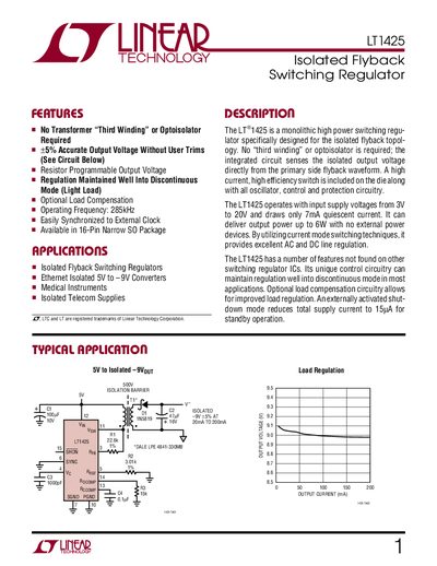 Linear Technology LT1425 Datasheet - cover page