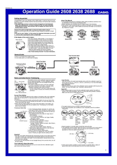 Casio 2608/2638/2688 Radio-Controlled Watch User Manual - cover page