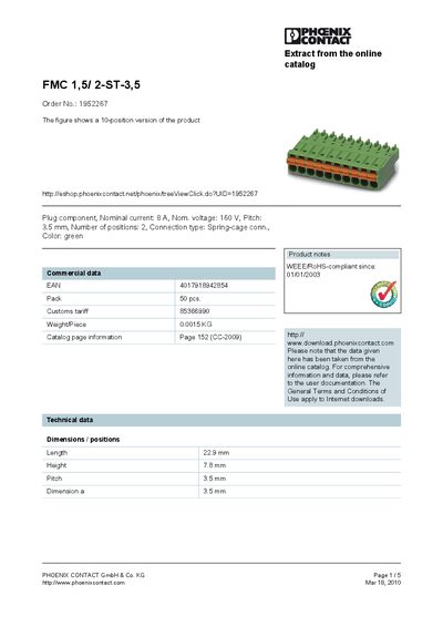 Phoenix Contact FMC 1,5/2-ST-3,5 Datasheet - cover page