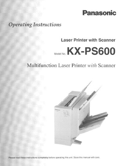 Panasonic KX-PS600 Multifunction Laser Printer Operating Instructions - cover page