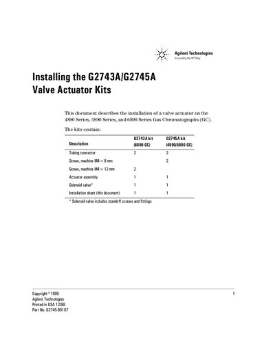Agilent G2743A/G2745A Valve Actuator Kit Installation Guide - cover page