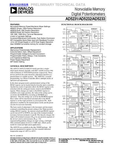 ANALOG DEVICES AD5231/AD5232/AD5233 handbook - cover page