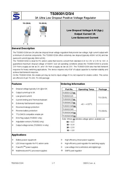 TSC TS39301/2/3/4 Voltage Regulator Datasheet - cover page