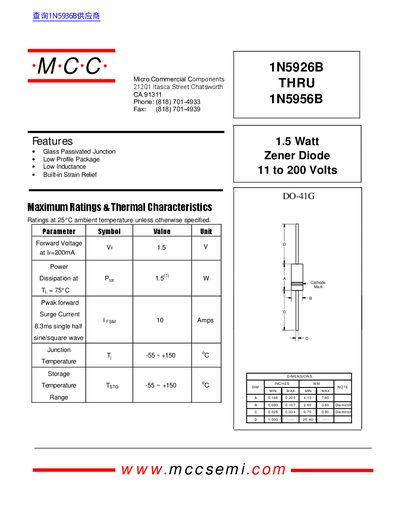 Micro Commercial Components 1N5926B-1N5956B Zener Diode Datasheet - cover page