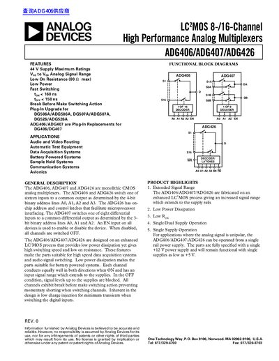 ANALOG DEVICES LC 2 MOS 8-/16-Channel High Performance Analog Multiplexers ADG406/ADG407/ADG426 handbook