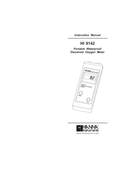 Hanna Instruments HI 9142 Portable Dissolved Oxygen Meter Instruction Manual - cover page