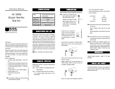 Hanna Instruments HI 3859 Glycol Yes/No Test Kit Instruction Manual - cover page