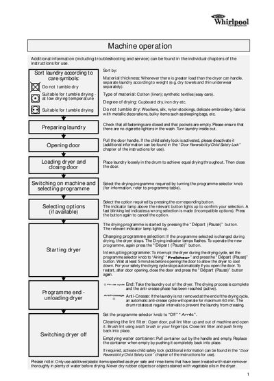 Whirlpool AWZ 8677 Dryer Quick Reference Guide - cover page