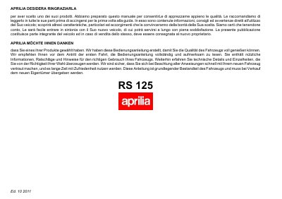 aprilia 854014 - RS 125 Euro3 IT-DE MY2010 Manual - cover page