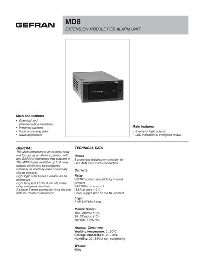 GEFRAN MD8 Extension Module Product Leaflet - cover page