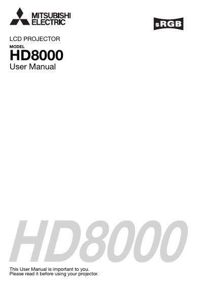 Mitsubishi HD8000 LCD Projector User Manual - cover page