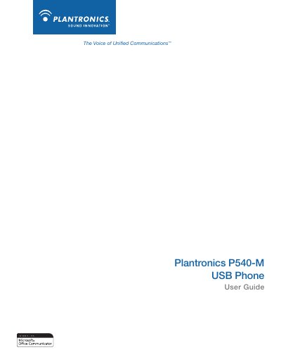 Plantronics P540-M USB Phone User Guide - cover page