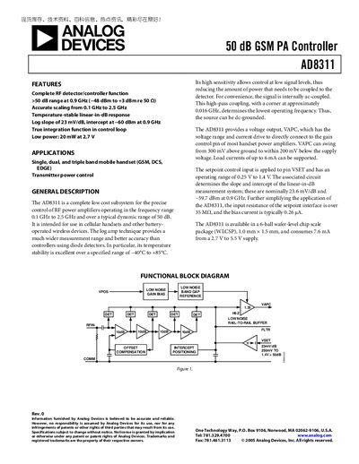 Analog Devices AD8311 Datasheet - cover page