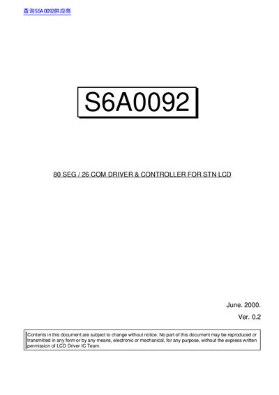 S6A0092 LCD Driver and Controller Datasheet - cover page