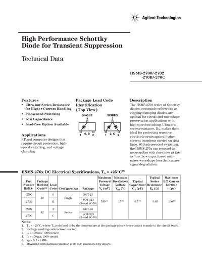 Agilent Technologies HSMS-2700/-2702/-270B/-270C handbook