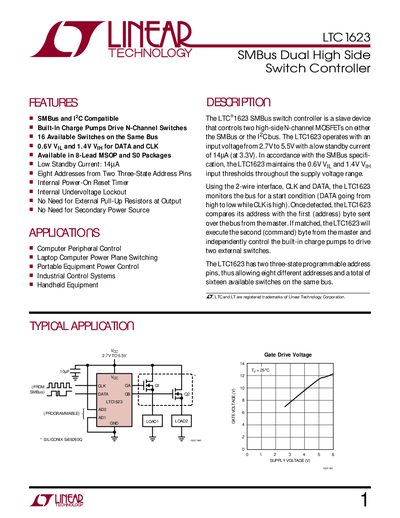 Linear Technology LTC1623 Dual High‑Side Switch Controller Datasheet - cover page