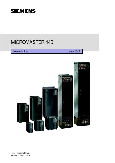 Siemens Micromaster 440 Parameter List - cover page