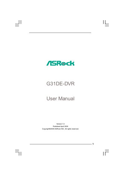 ASRock G31DE-DVR Motherboard User Manual - cover page