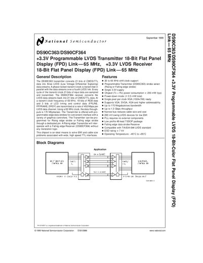 National Semiconductor DS90C363/DS90CF364 LVDS Transmitter/Receiver Datasheet - cover page