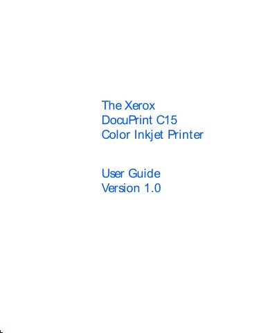 Xerox DocuPrint C15 Color Inkjet Printer User Guide - cover page